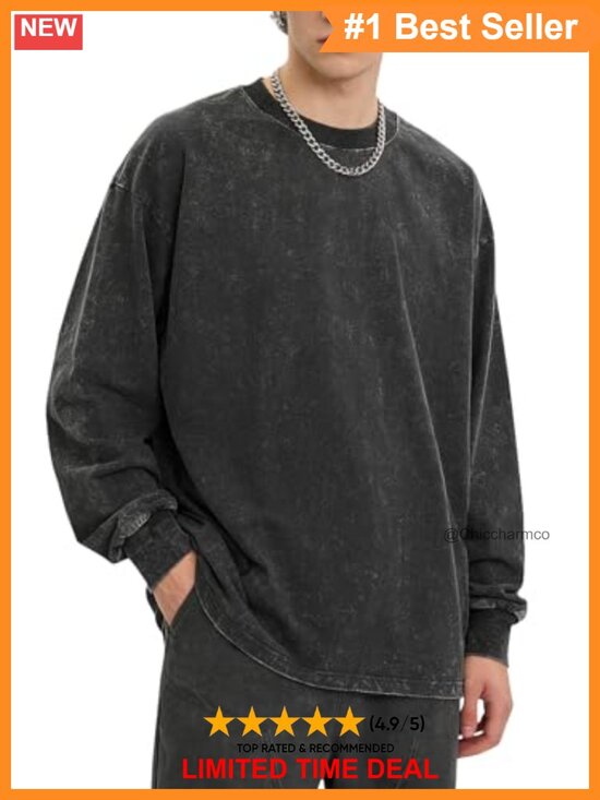 Other - Oversized Cotton Long Sleeve T-Shirts Vintage Acid Wash Tees